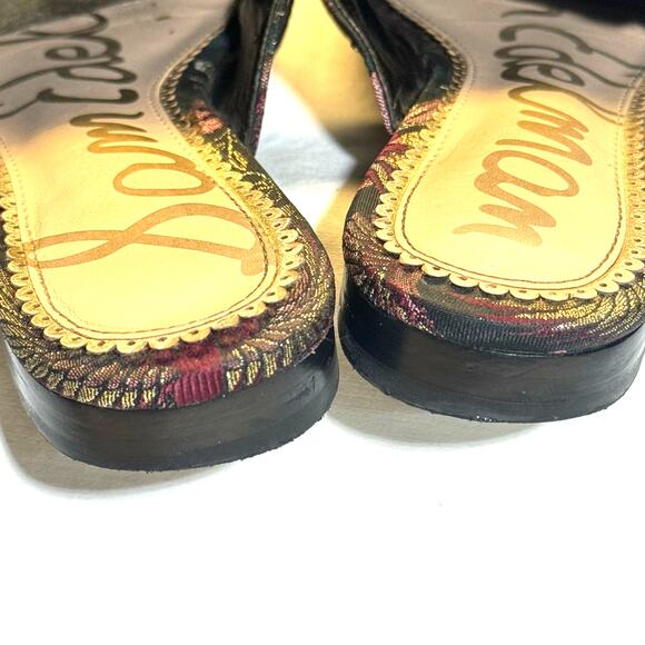 Sam Edelman Linnie Embellished Boho Floral Brocade Mules Women 6 Gold Stud Black - Picture 8 of 11